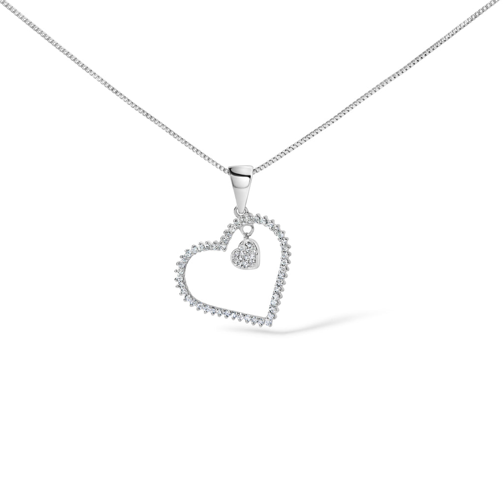 925 Sterling Silver 1/3ct TDW Diamond Heart Pendant Necklace