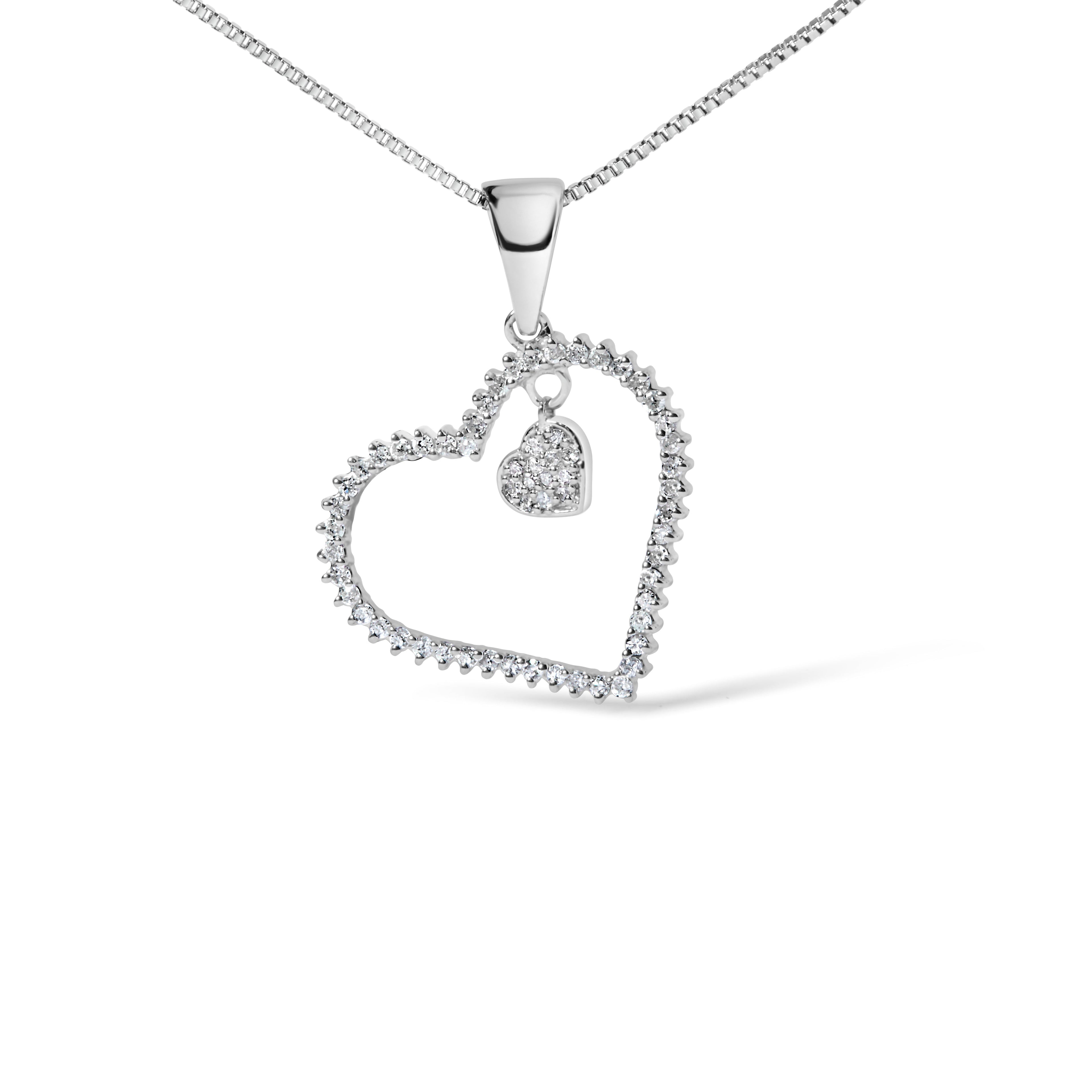 925 Sterling Silver 1/3ct TDW Diamond Heart Pendant Necklace