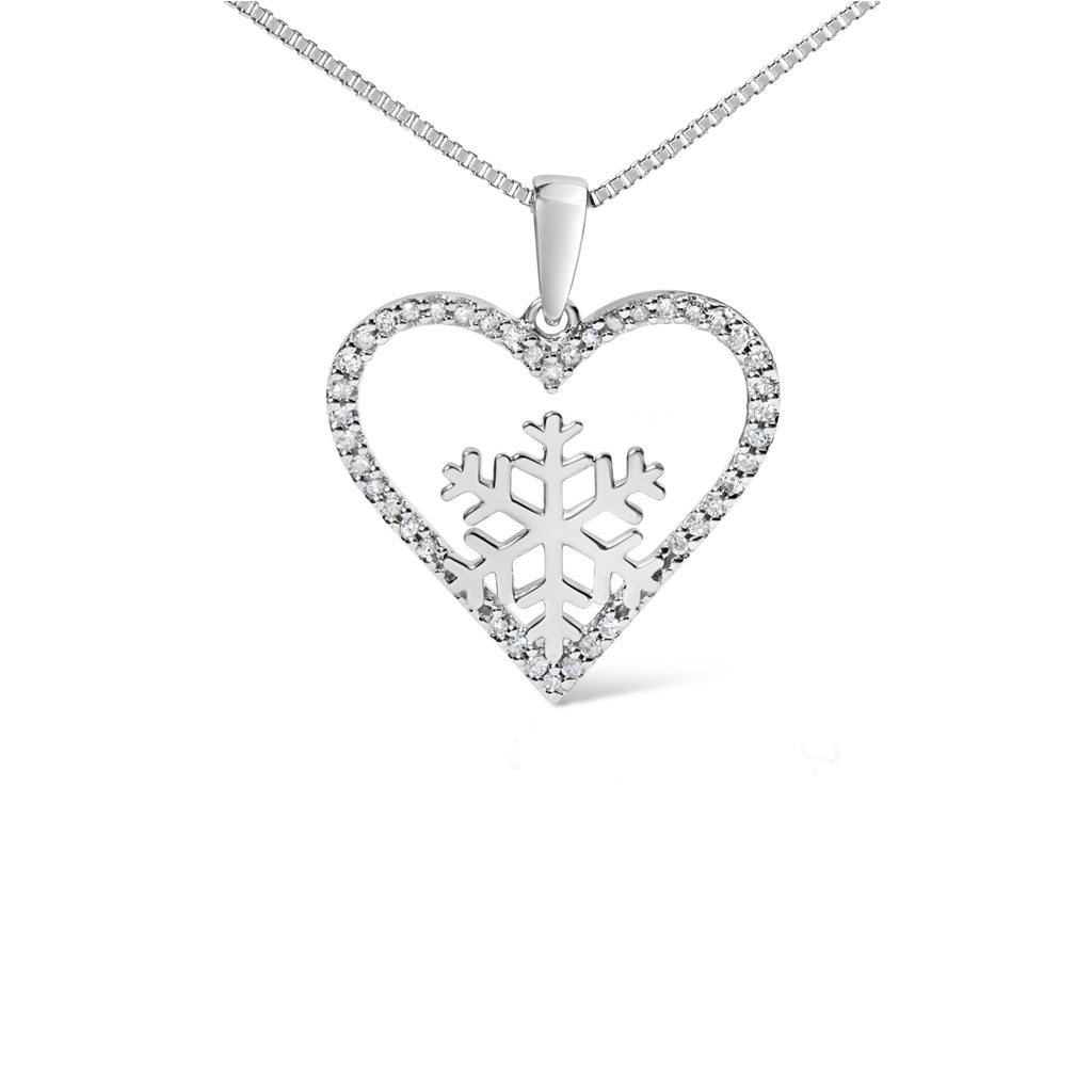 925 Sterling Silver 1/10ct TDW Diamond Heart Pendant Necklace 18"