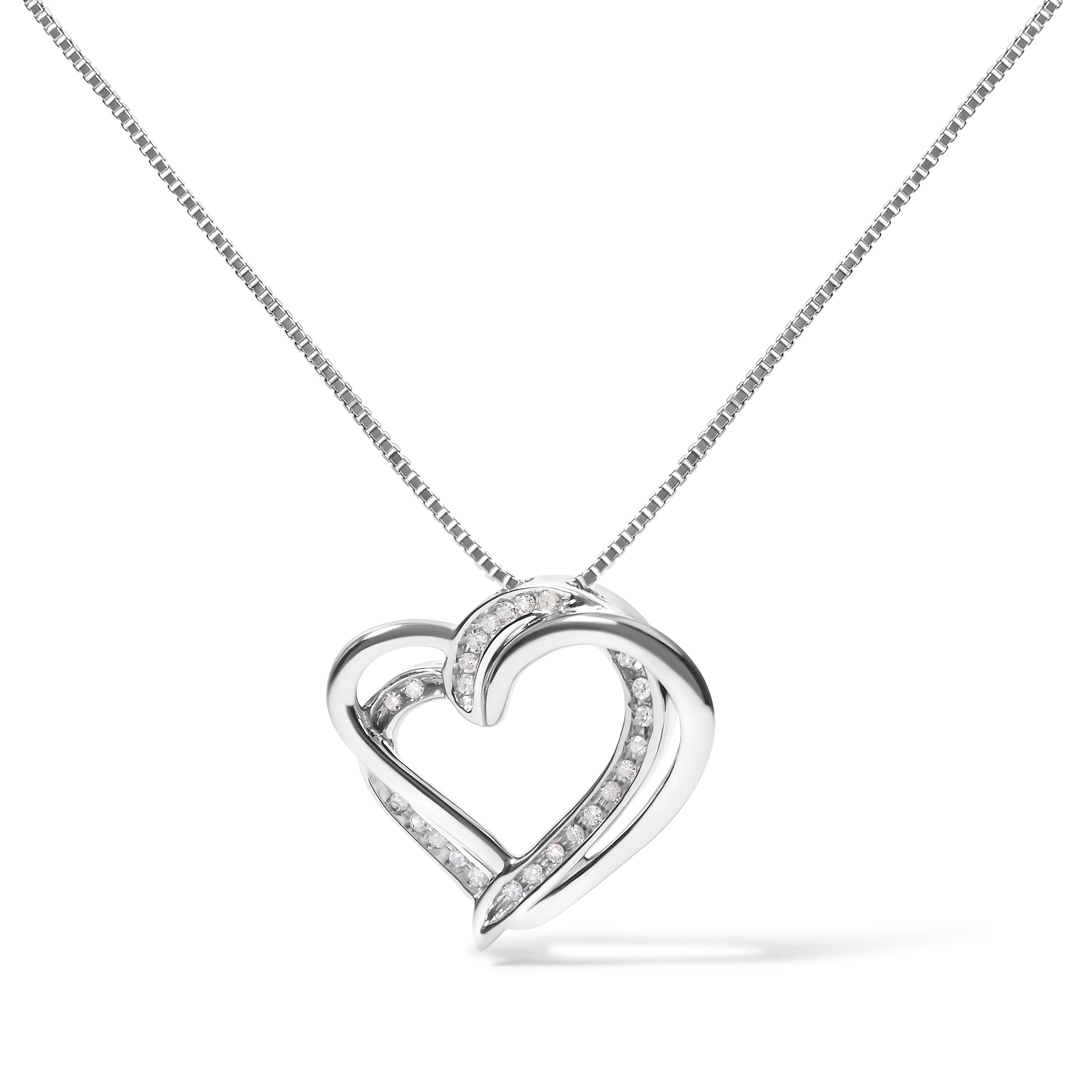 925 Sterling Silver 1/10ct TDW Diamond Double Heart Pendant Necklace