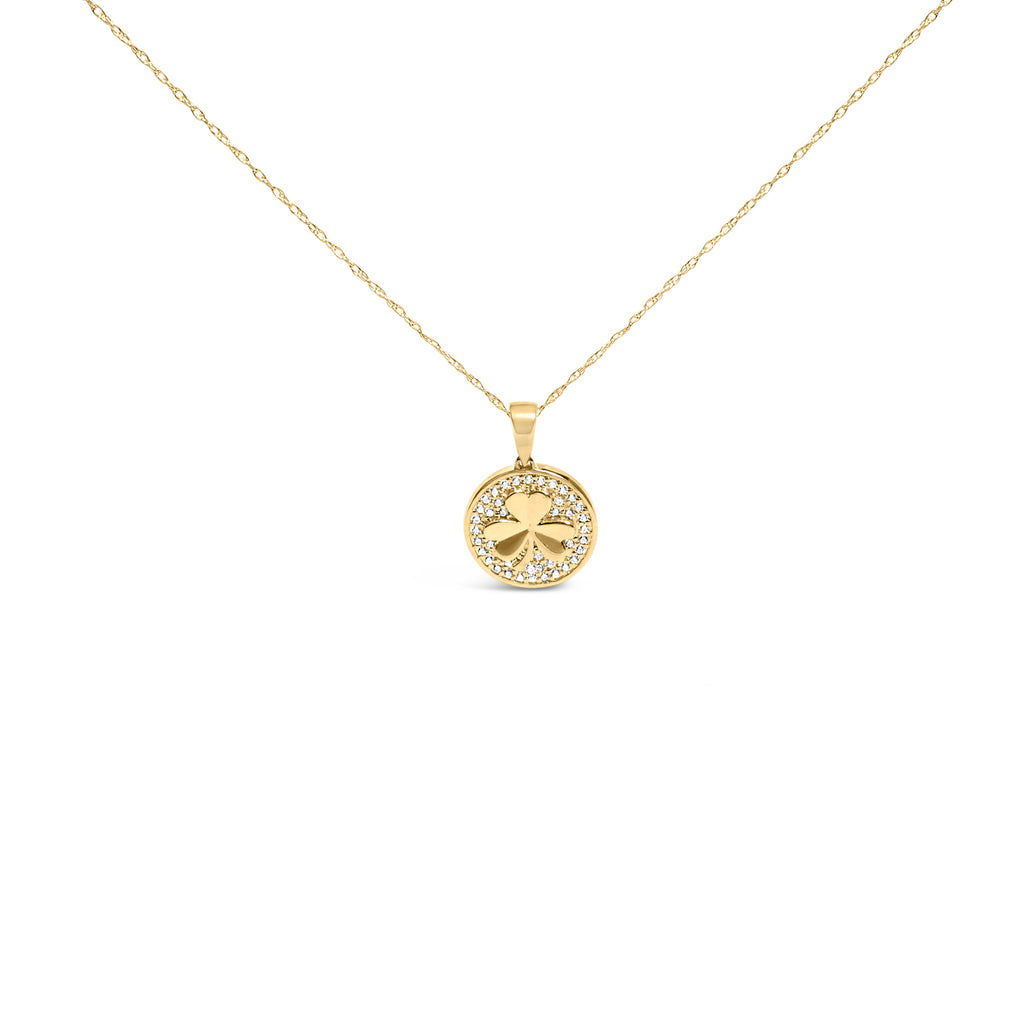 10K Yellow Gold 3 Leaf Clover 1/6 Cttw Diamond Pendant Necklace