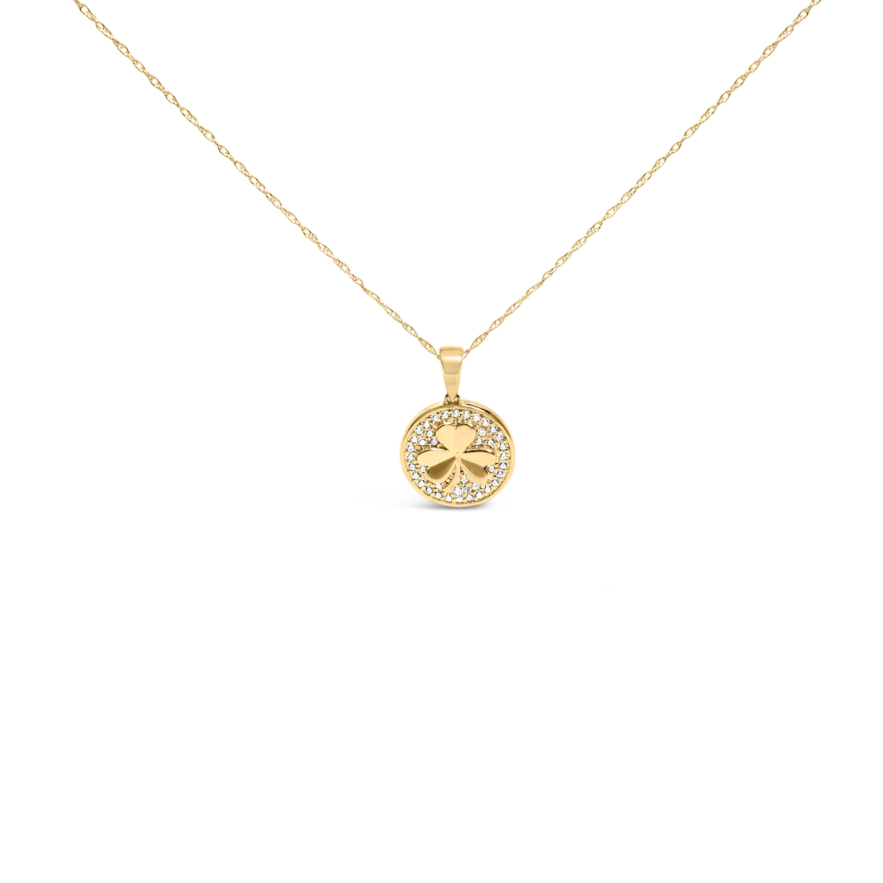 10K Yellow Gold 3 Leaf Clover 1/6 Cttw Diamond Pendant Necklace