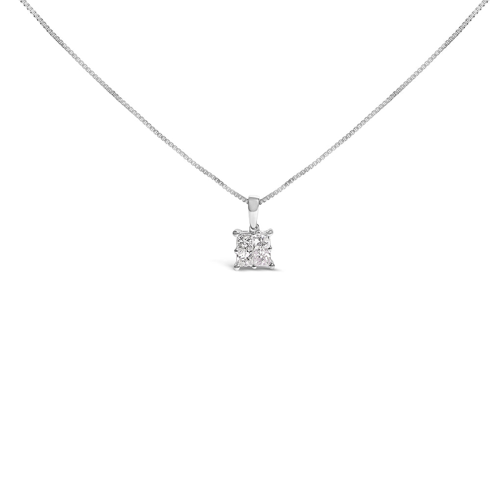 Sterling Silver 1/2 Carat Total Weight Princess-Cut Diamond 4 Stone Pendant Necklace