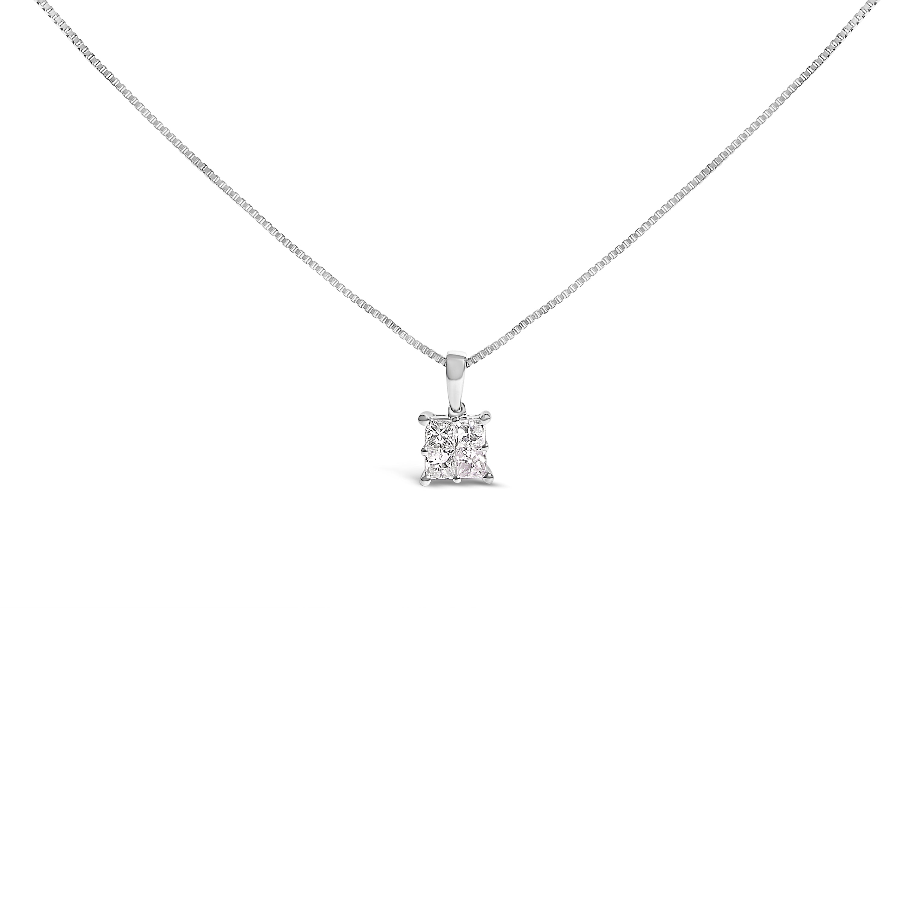 Sterling Silver 1/2 Carat Total Weight Princess-Cut Diamond 4 Stone Pendant Necklace
