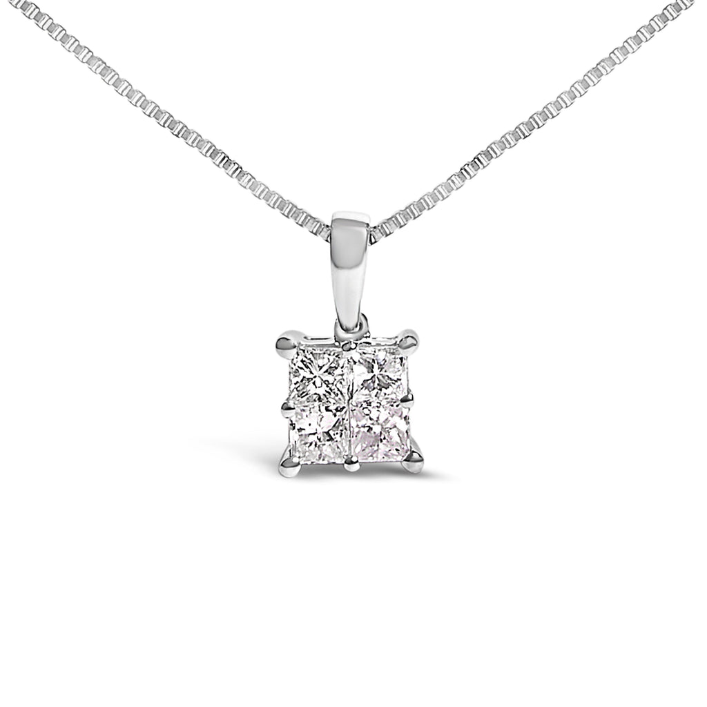 Sterling Silver 1/2 Carat Total Weight Princess-Cut Diamond 4 Stone Pendant Necklace