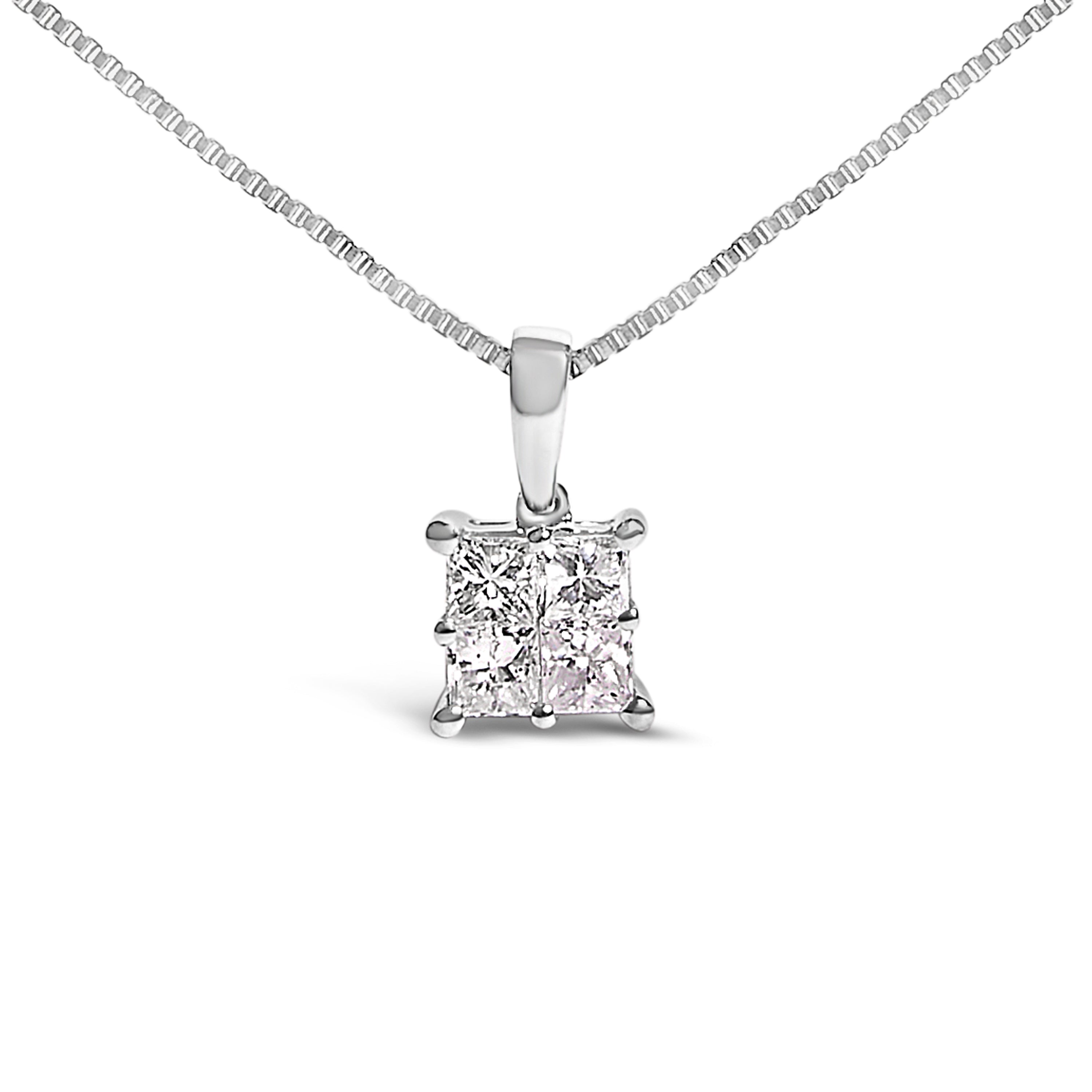 Sterling Silver 1/2 Carat Total Weight Princess-Cut Diamond 4 Stone Pendant Necklace