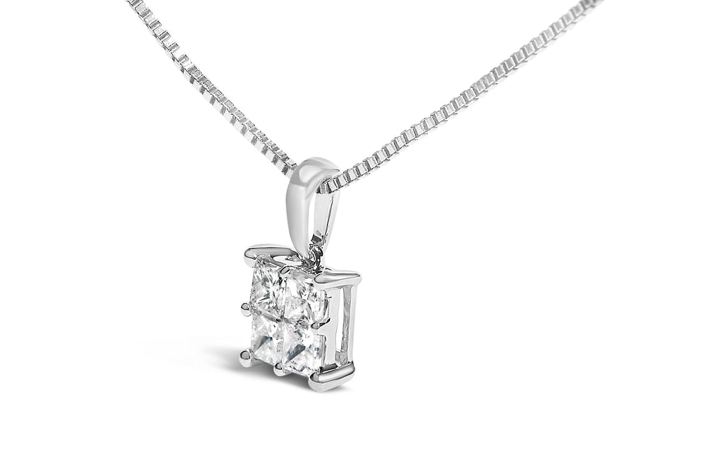 Sterling Silver 1/2 Carat Total Weight Princess-Cut Diamond 4 Stone Pendant Necklace