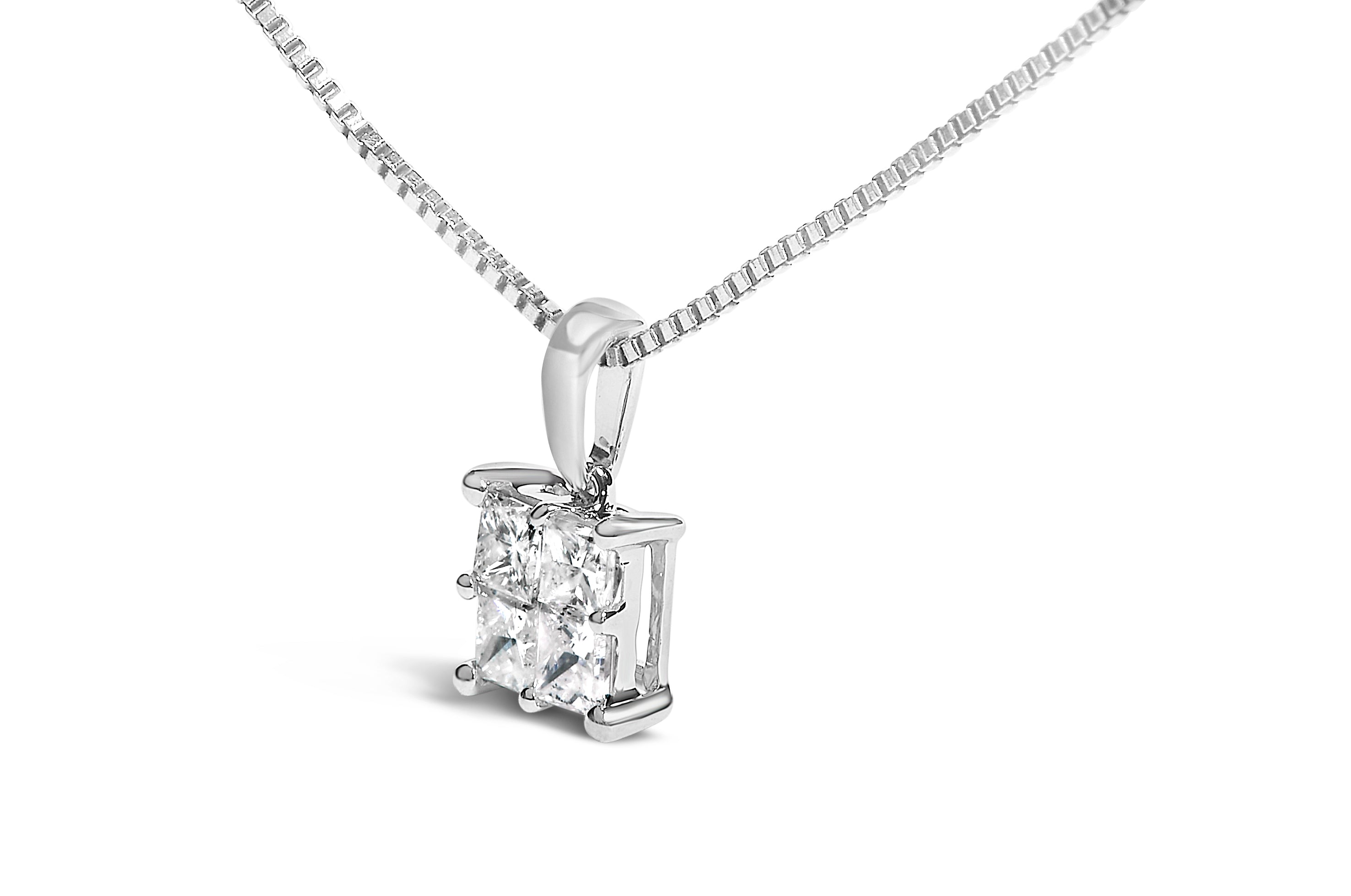 Sterling Silver 1/2 Carat Total Weight Princess-Cut Diamond 4 Stone Pendant Necklace