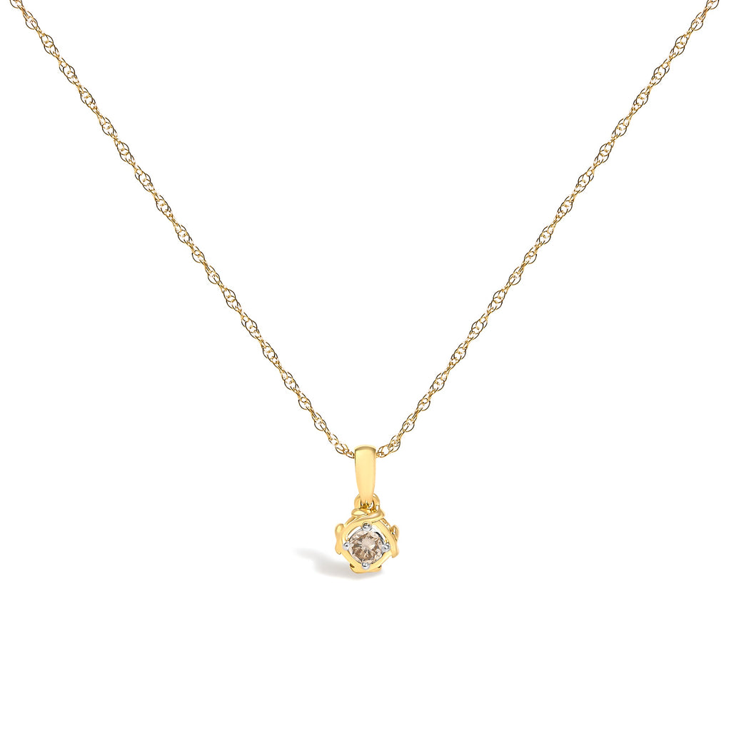 14K Yellow Gold Plated Sterling Silver 1/5 Cttw Diamond Swirl Pendant Necklace