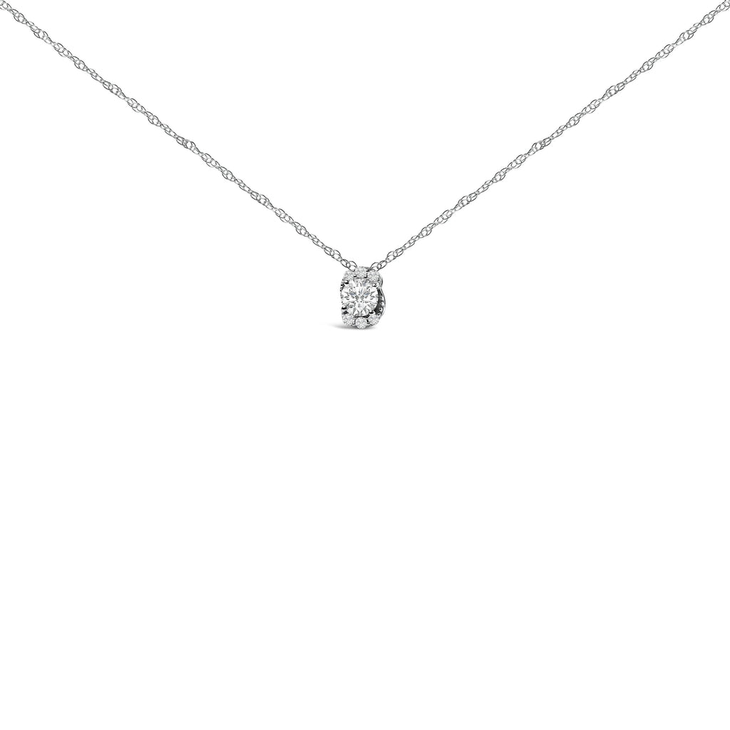 Sterling Silver 1/2 Carat Total Weight Lab Grown Diamond Oval Halo Pendant Necklace