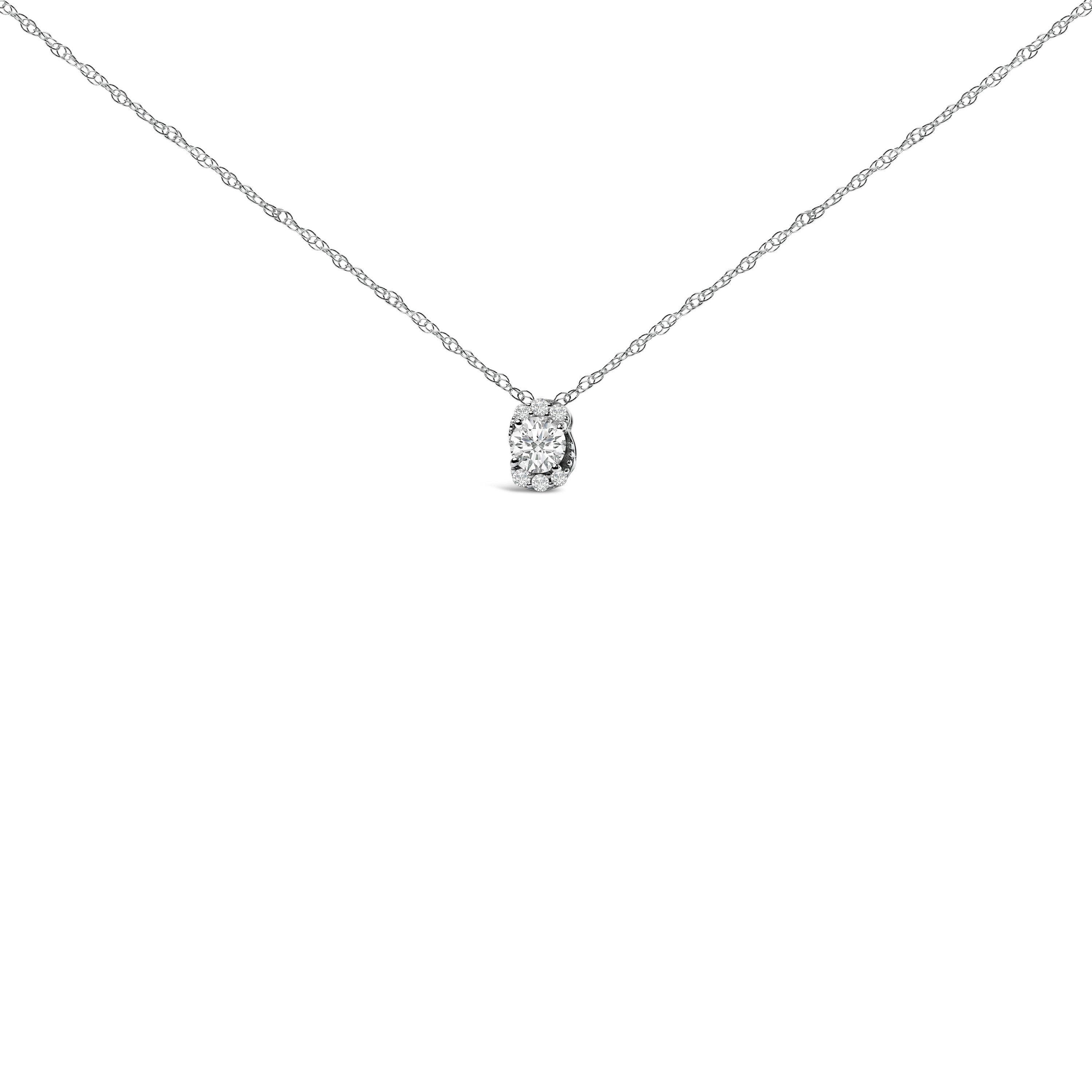 Sterling Silver 1/2 Carat Total Weight Lab Grown Diamond Oval Halo Pendant Necklace