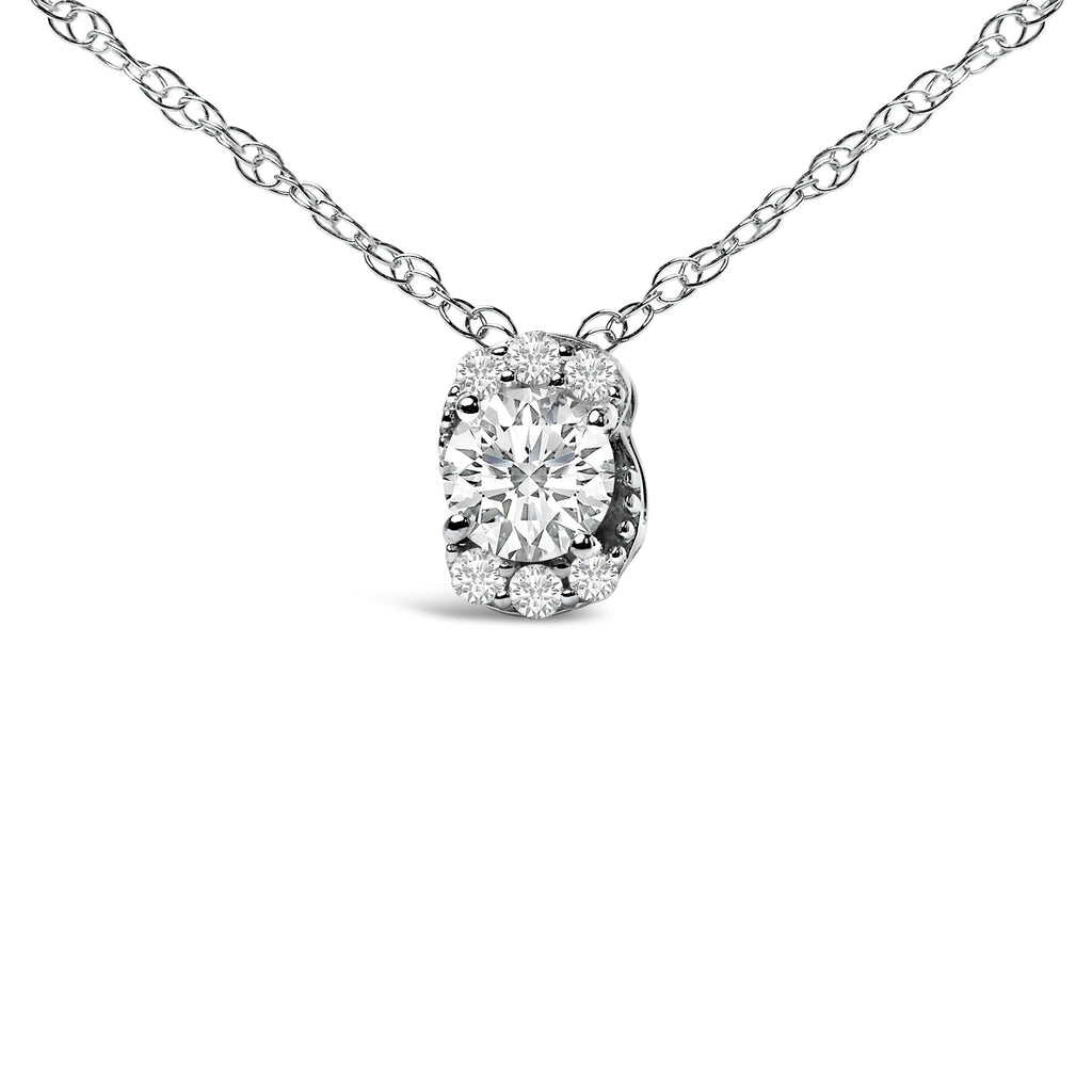 Sterling Silver 1/2 Carat Total Weight Lab Grown Diamond Oval Halo Pendant Necklace