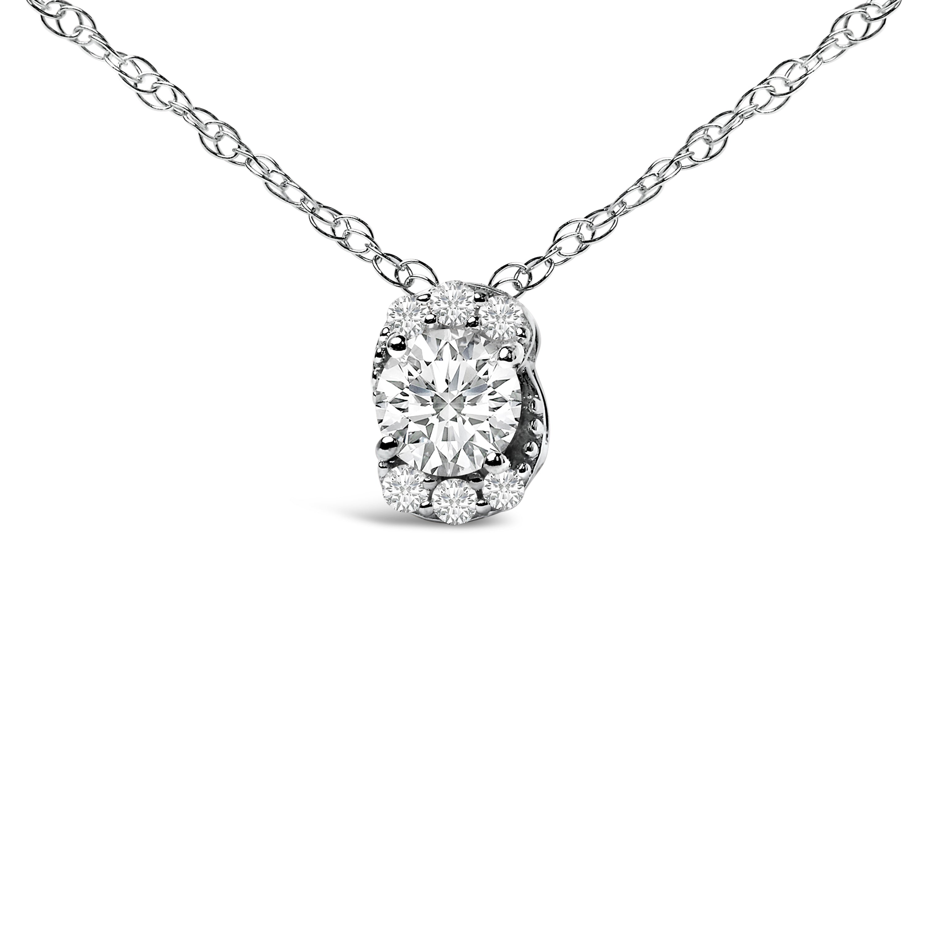 Sterling Silver 1/2 Carat Total Weight Lab Grown Diamond Oval Halo Pendant Necklace