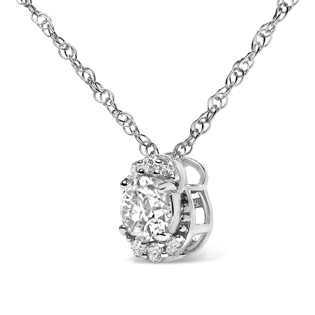 Sterling Silver 1/2 Carat Total Weight Lab Grown Diamond Oval Halo Pendant Necklace