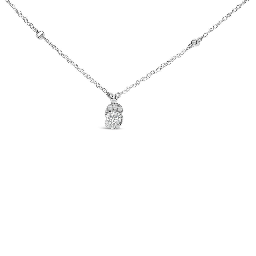 Sterling Silver 5/8 Carat Total Weight Lab Grown Diamond Oval Halo Pendant Necklace