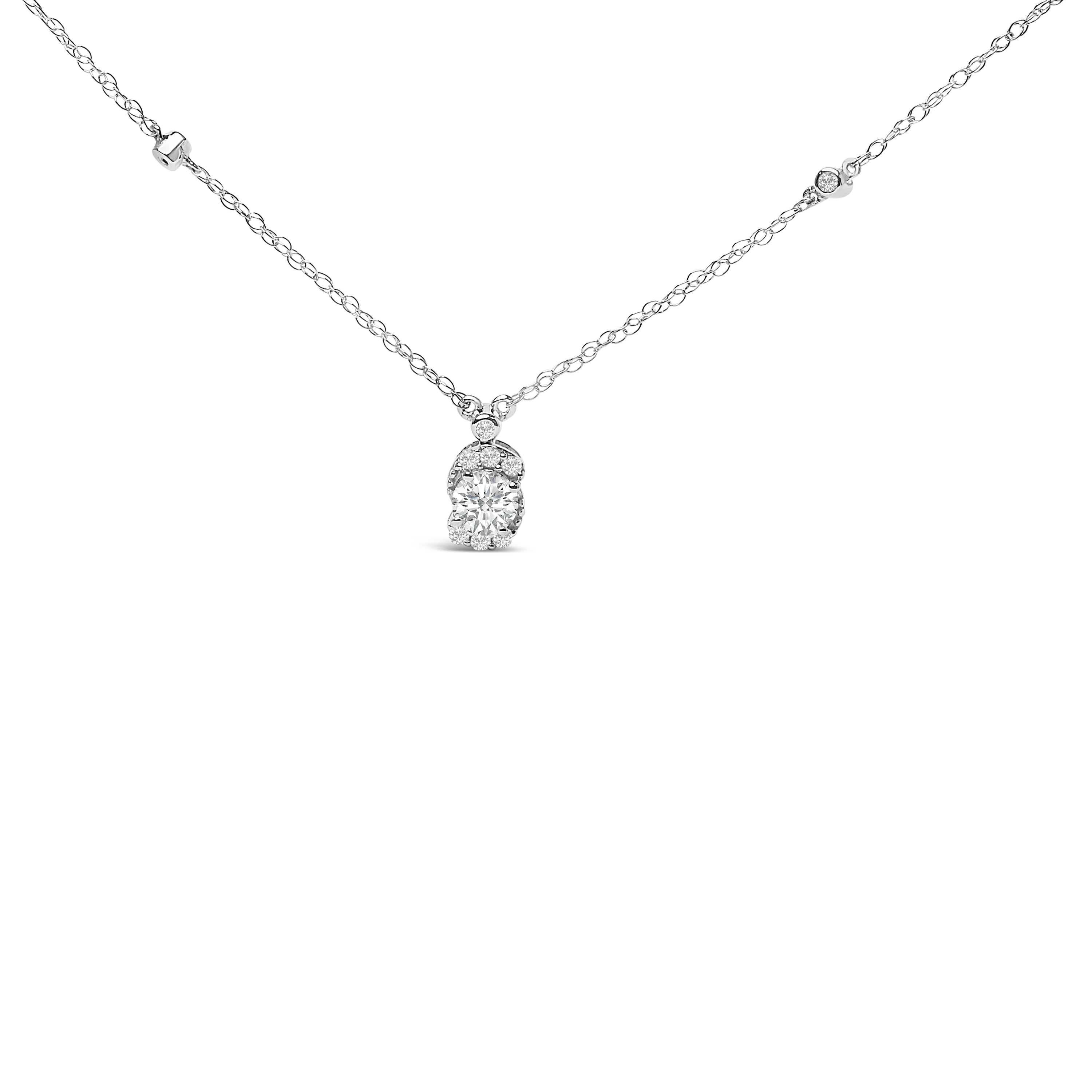 Sterling Silver 5/8 Carat Total Weight Lab Grown Diamond Oval Halo Pendant Necklace