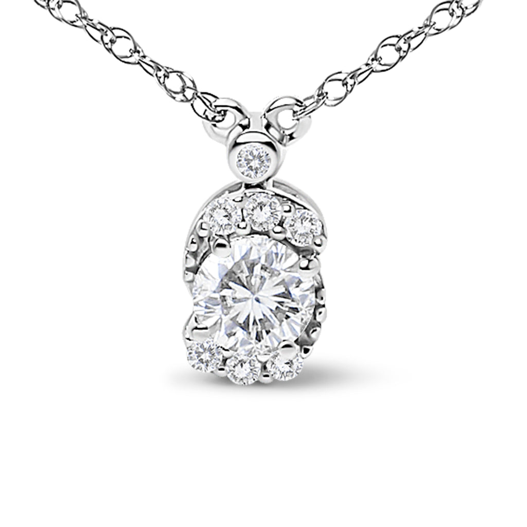 Sterling Silver 5/8 Carat Total Weight Lab Grown Diamond Oval Halo Pendant Necklace