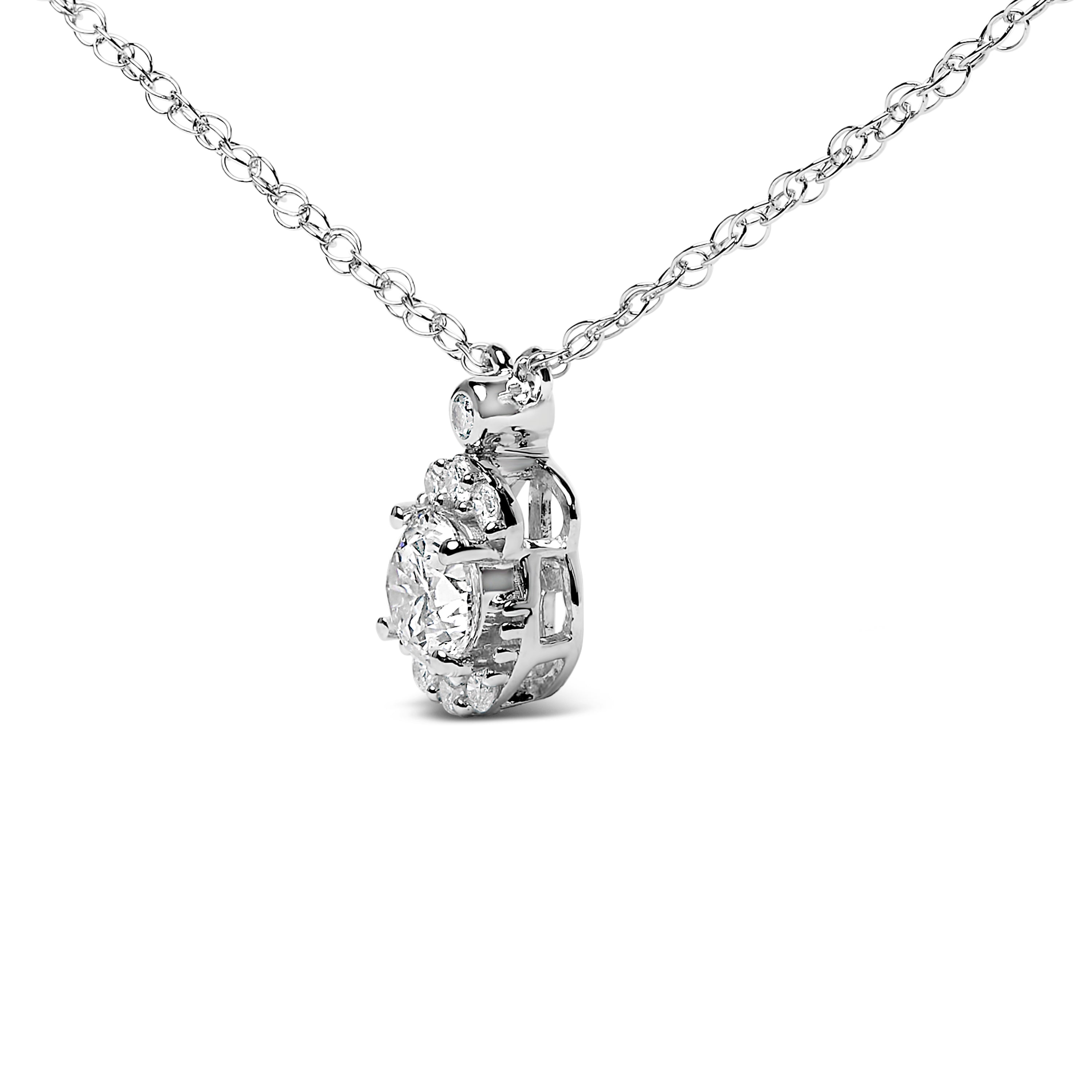 Sterling Silver 5/8 Carat Total Weight Lab Grown Diamond Oval Halo Pendant Necklace