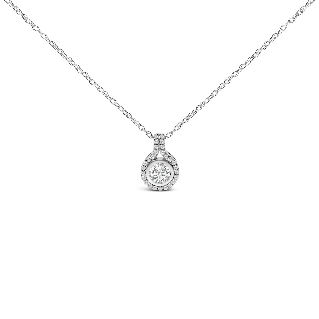 Sterling Silver 3/4 Carat Total Weight Lab Grown Diamond Halo Pendant Necklace