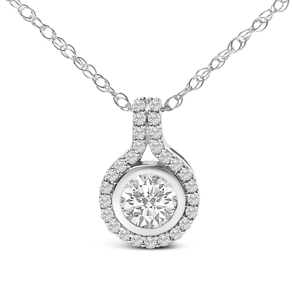 Sterling Silver 3/4 Carat Total Weight Lab Grown Diamond Halo Pendant Necklace