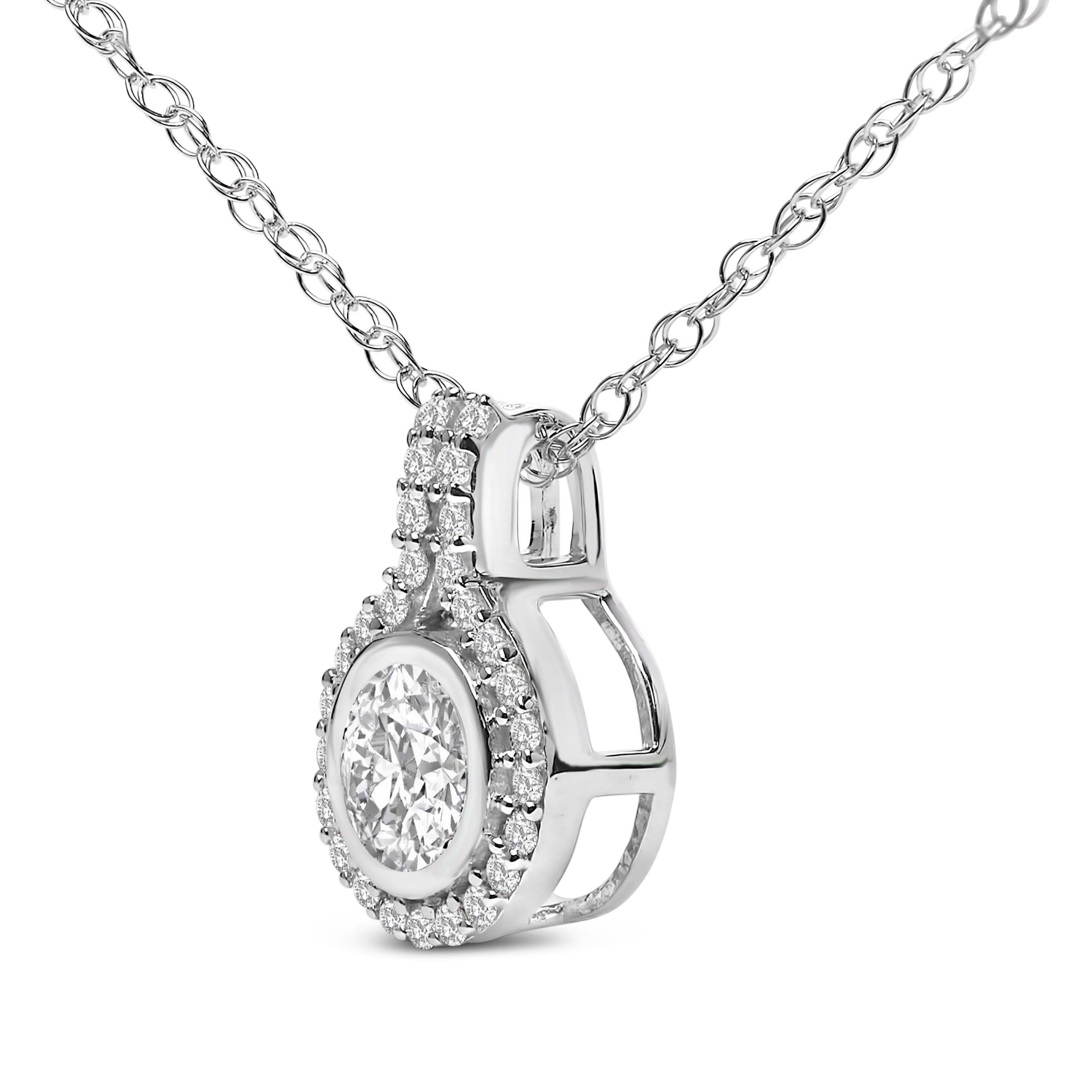 Sterling Silver 3/4 Carat Total Weight Lab Grown Diamond Halo Pendant Necklace