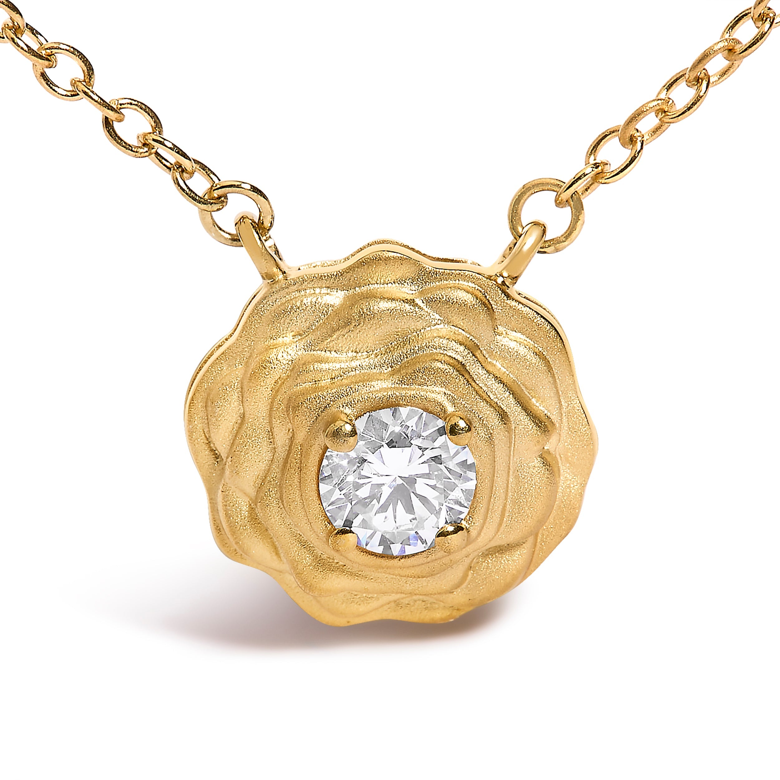 14K Yellow Gold Plated Sterling Silver 1/5 Cttw Lab Grown Diamond Rose Pendant Necklace