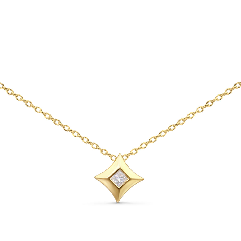 10K Yellow Gold 1/5 Cttw Bezel Set Princess Diamond Kite Shaped Solitaire Pendant Necklace