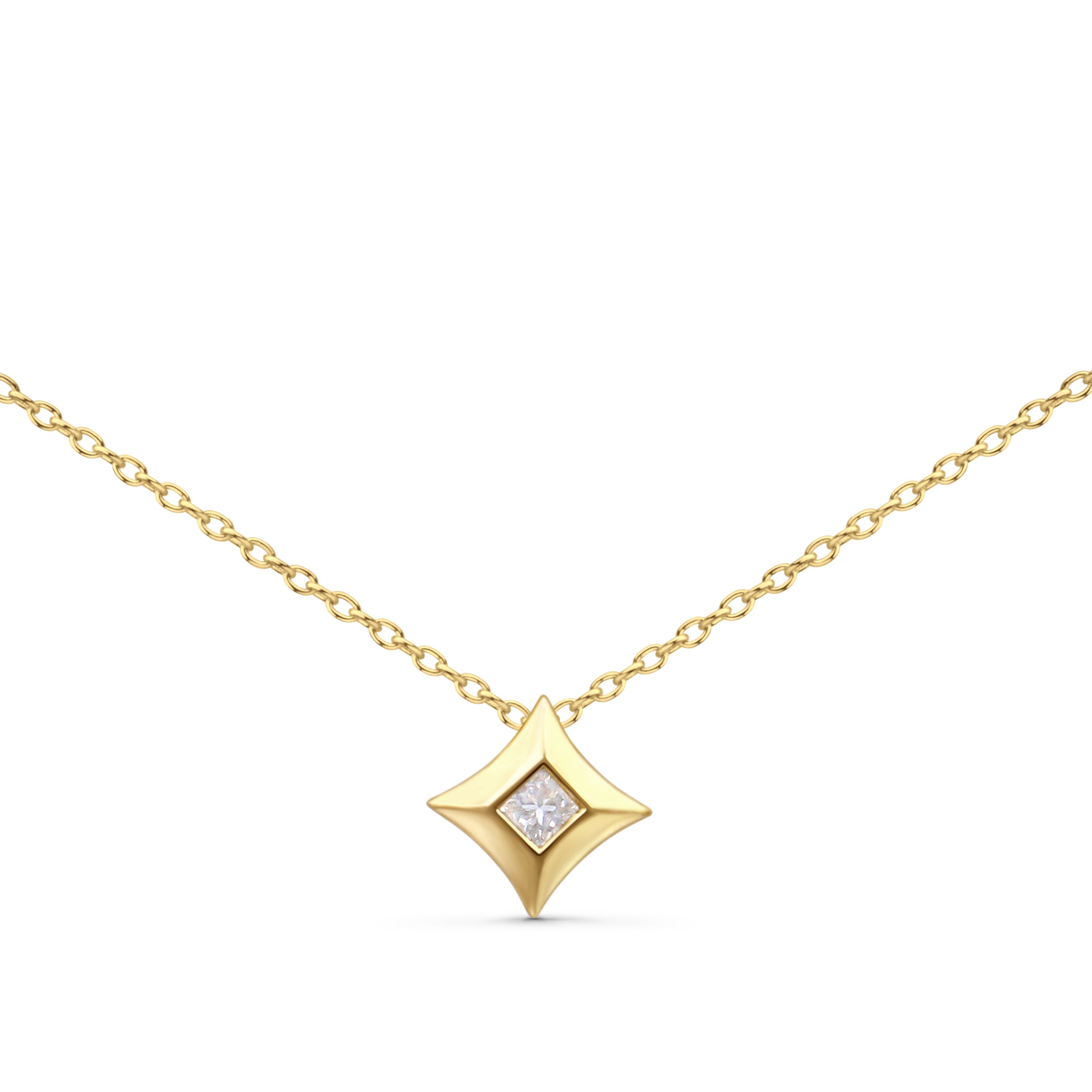 10K Yellow Gold 1/5 Cttw Bezel Set Princess Diamond Kite Shaped Solitaire Pendant Necklace
