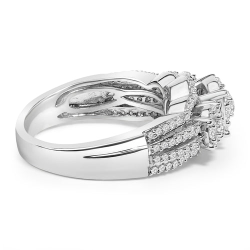.925 Sterling Silver 1.0 Cttw Diamond Engagement Ring and Soldered Wedding Band Set
