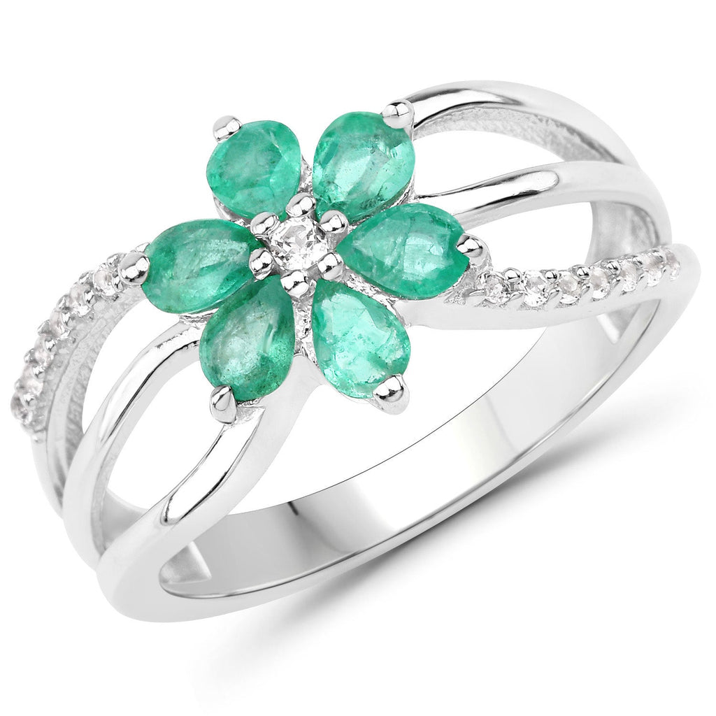 3.61 Carat Genuine Emerald and White Topaz .925 Sterling Silver Set (Ring, Earrings, and Pendant)