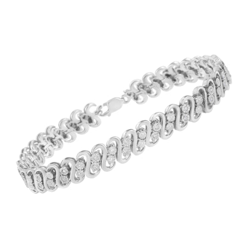 .925 Sterling Silver 1/4 carat total weight Round-Cut Diamond Double Row Wrapped S-Link Bracelet (I-J Color, I2-I3 Clarity) - Size 7.25"