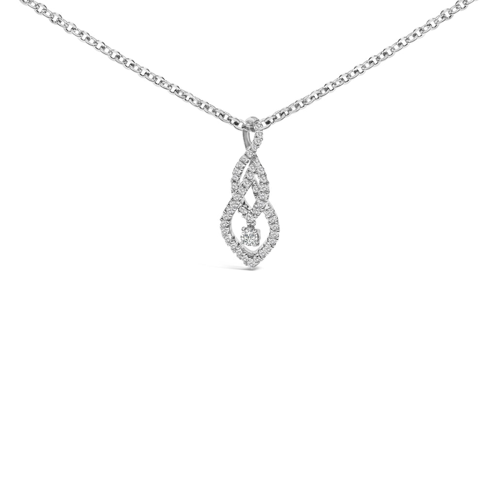 Sterling Silver 1/3 Carat Total Weight Diamond Swirl Teardrop Pendant Necklace