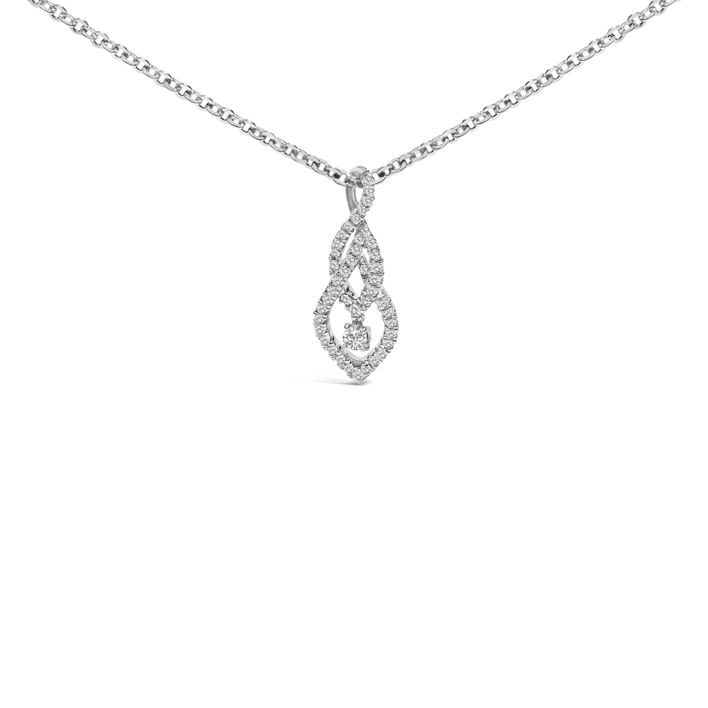 Sterling Silver 1/3 Carat Total Weight Diamond Swirl Teardrop Pendant Necklace