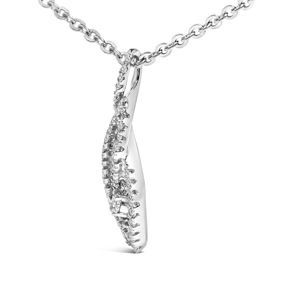 Sterling Silver 1/3 Carat Total Weight Diamond Swirl Teardrop Pendant Necklace