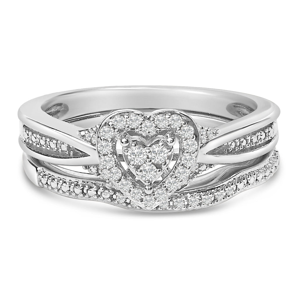 Sterling Silver 1/5 Carat Total Weight Diamond Heart Motif Bridal Set