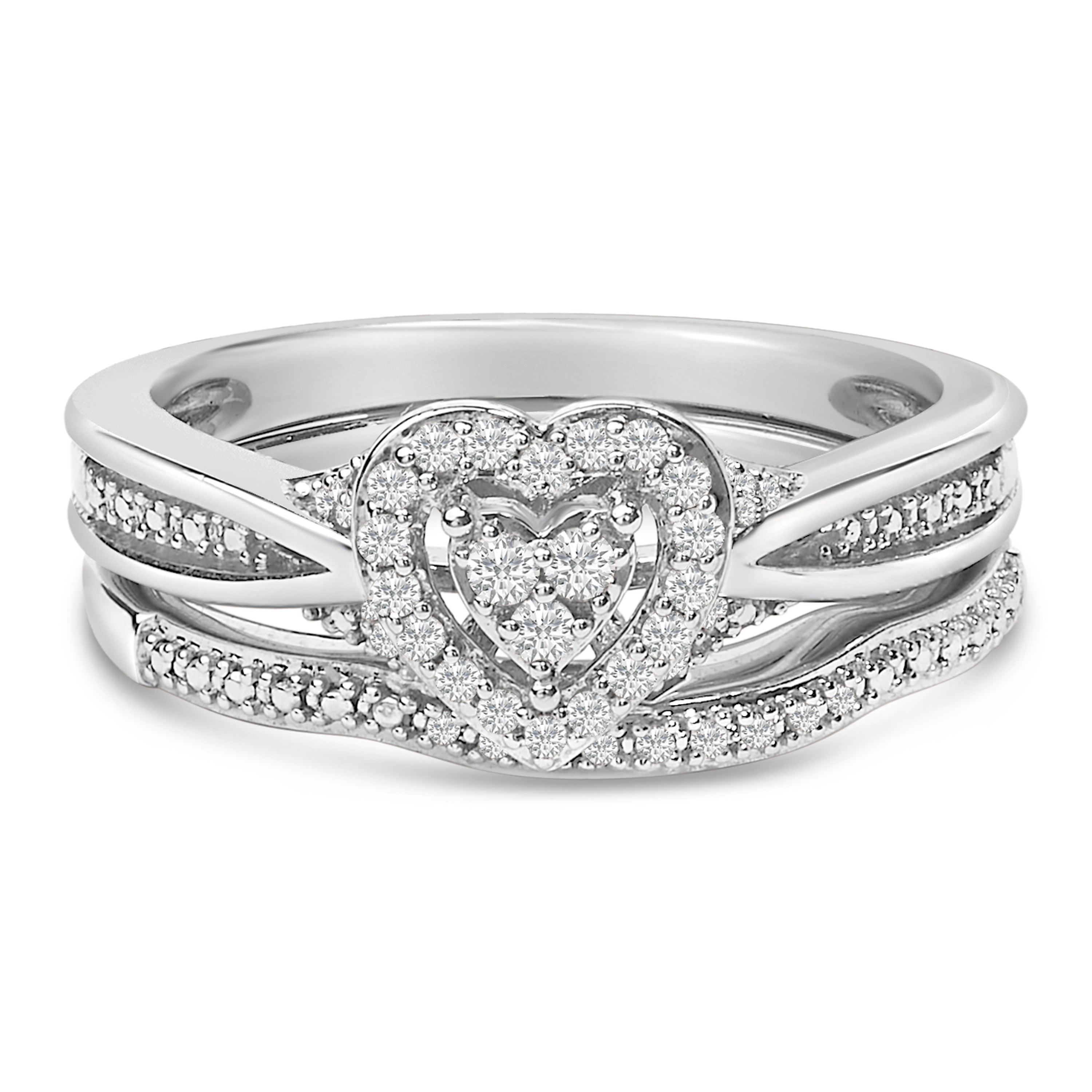 Sterling Silver 1/5 Carat Total Weight Diamond Heart Motif Bridal Set