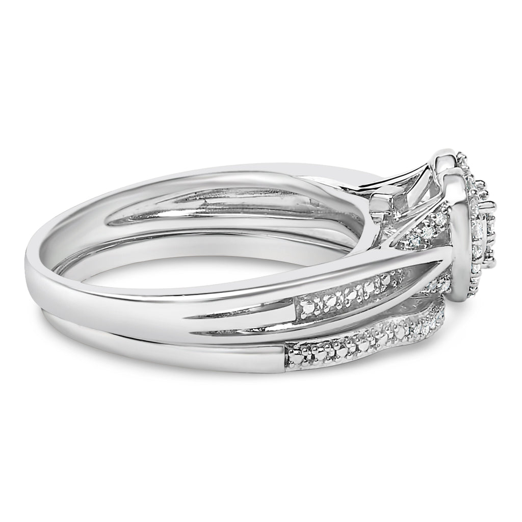 Sterling Silver 1/5 Carat Total Weight Diamond Heart Motif Bridal Set