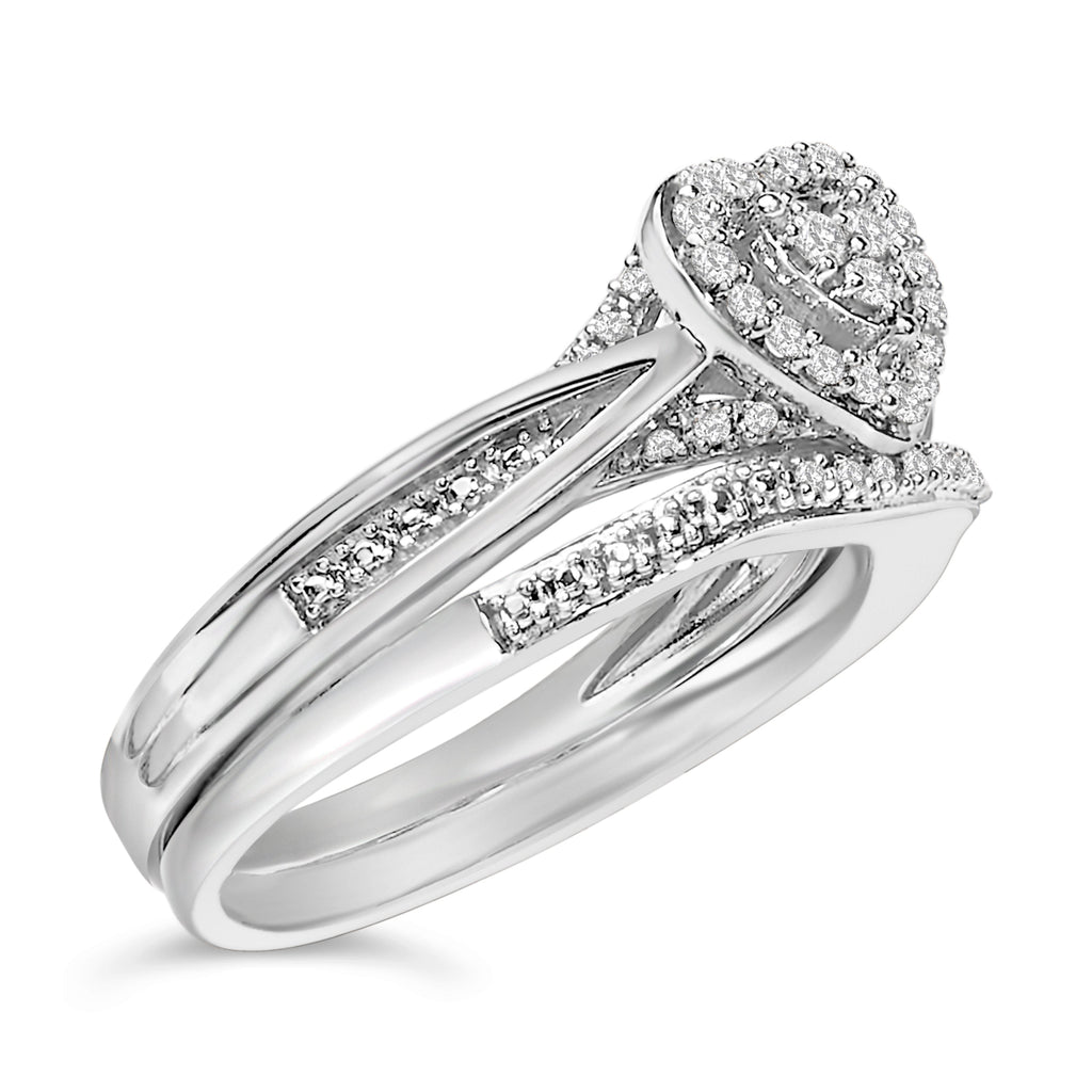 Sterling Silver 1/5 Carat Total Weight Diamond Heart Motif Bridal Set