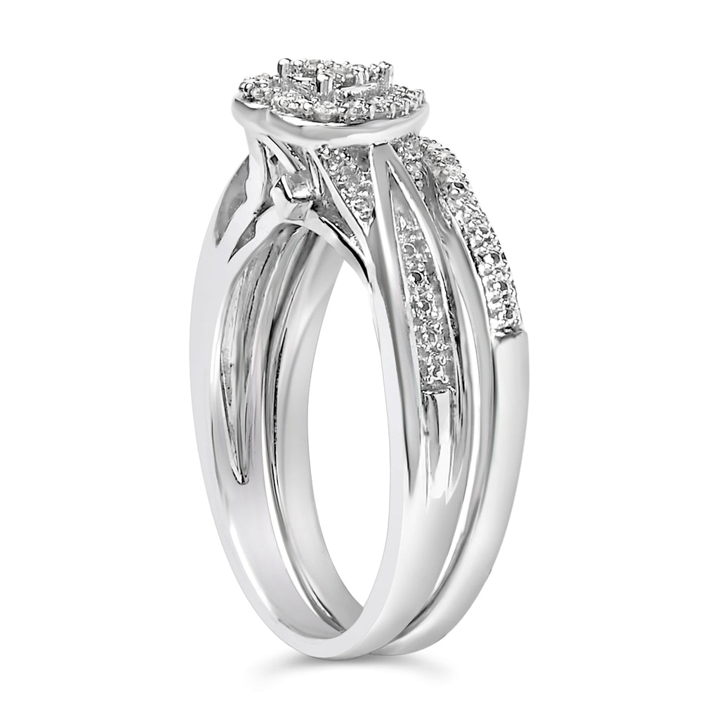Sterling Silver 1/5 Carat Total Weight Diamond Heart Motif Bridal Set