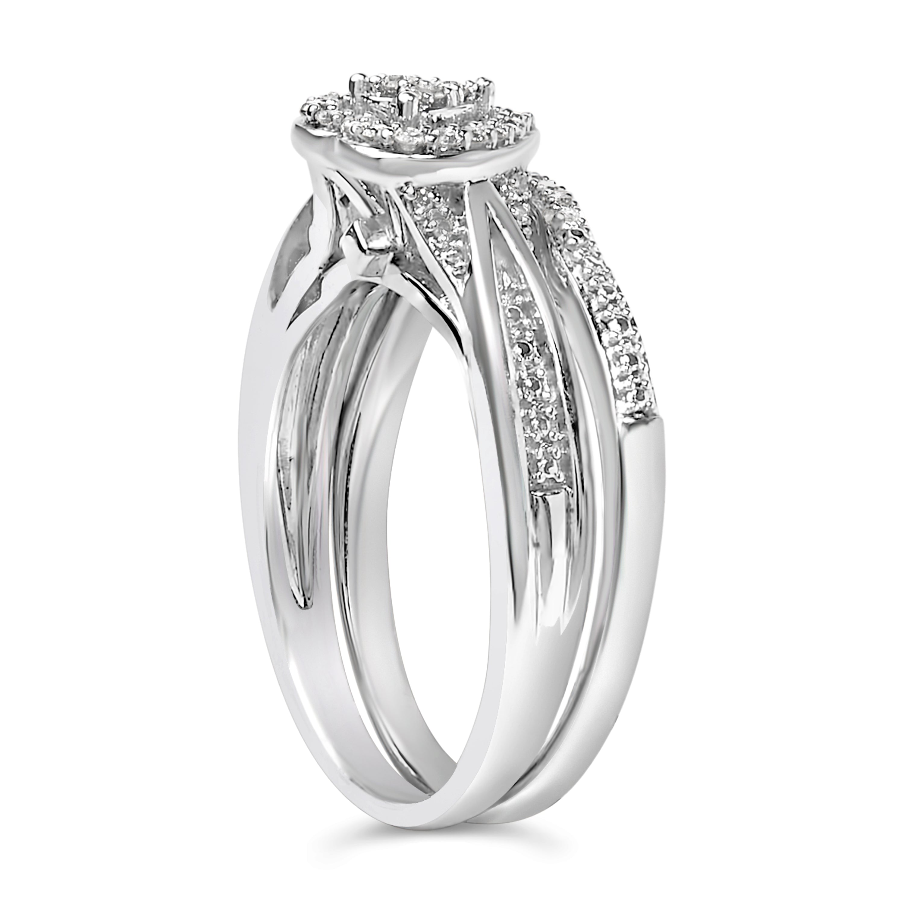Sterling Silver 1/5 Carat Total Weight Diamond Heart Motif Bridal Set