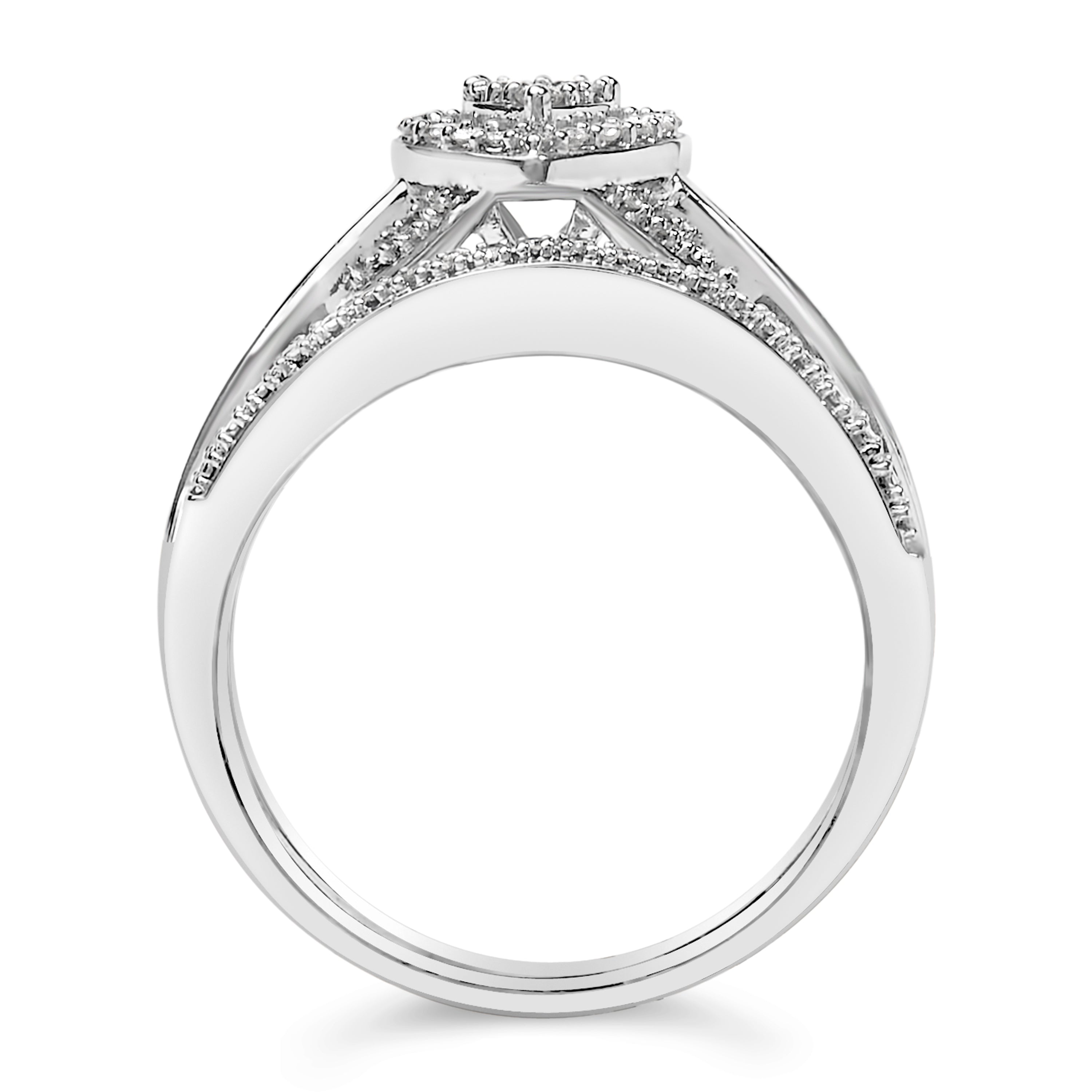 Sterling Silver 1/5 Carat Total Weight Diamond Heart Motif Bridal Set