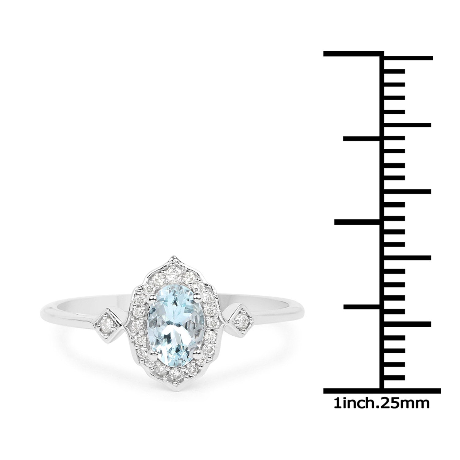 0.48 Carat Genuine Aquamarine and White Diamond 14K White Gold Ring
