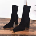 Square Toe Fleece-Lined French Boots – Chunky Heel Winter Style