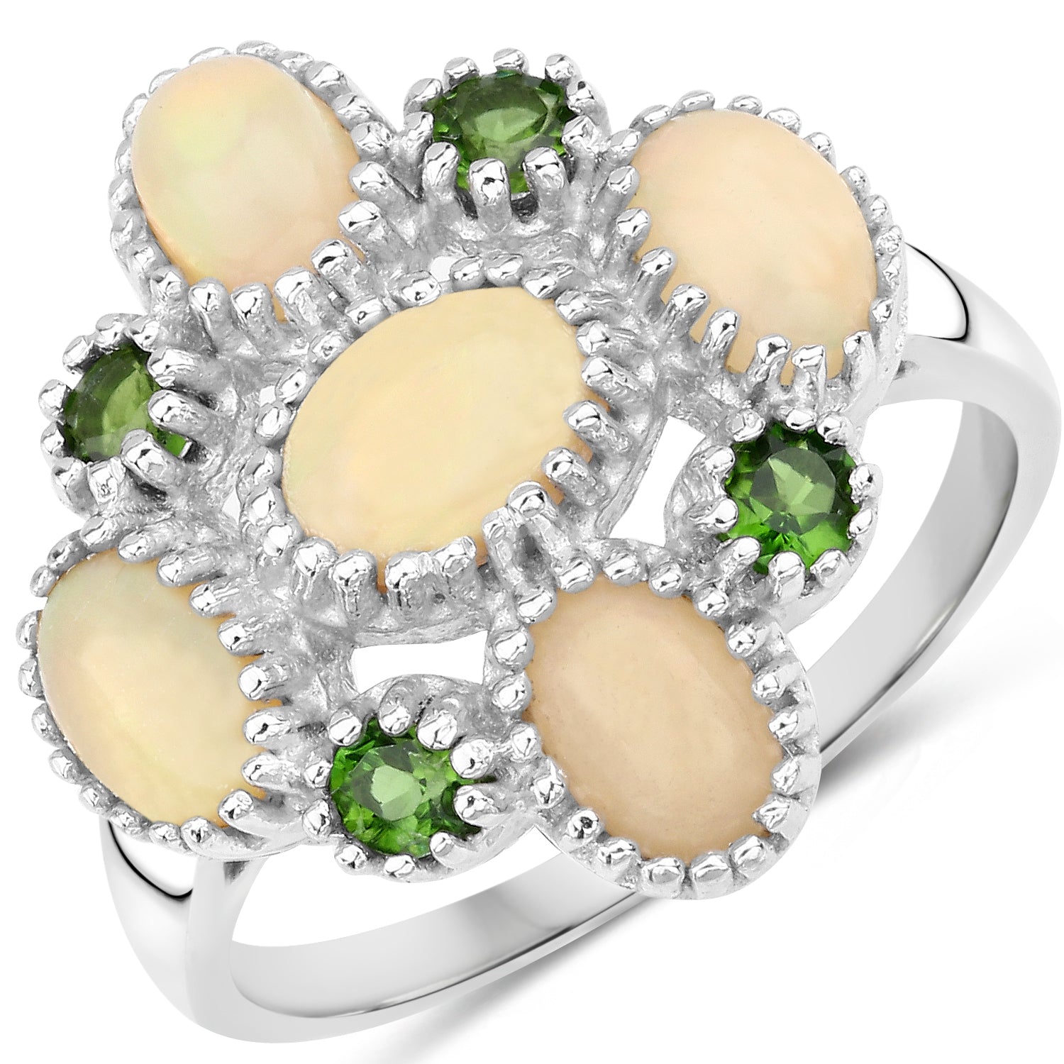 1.90 Carat Genuine Ethiopian Opal and Chrome Diopside .925 Sterling Silver Ring