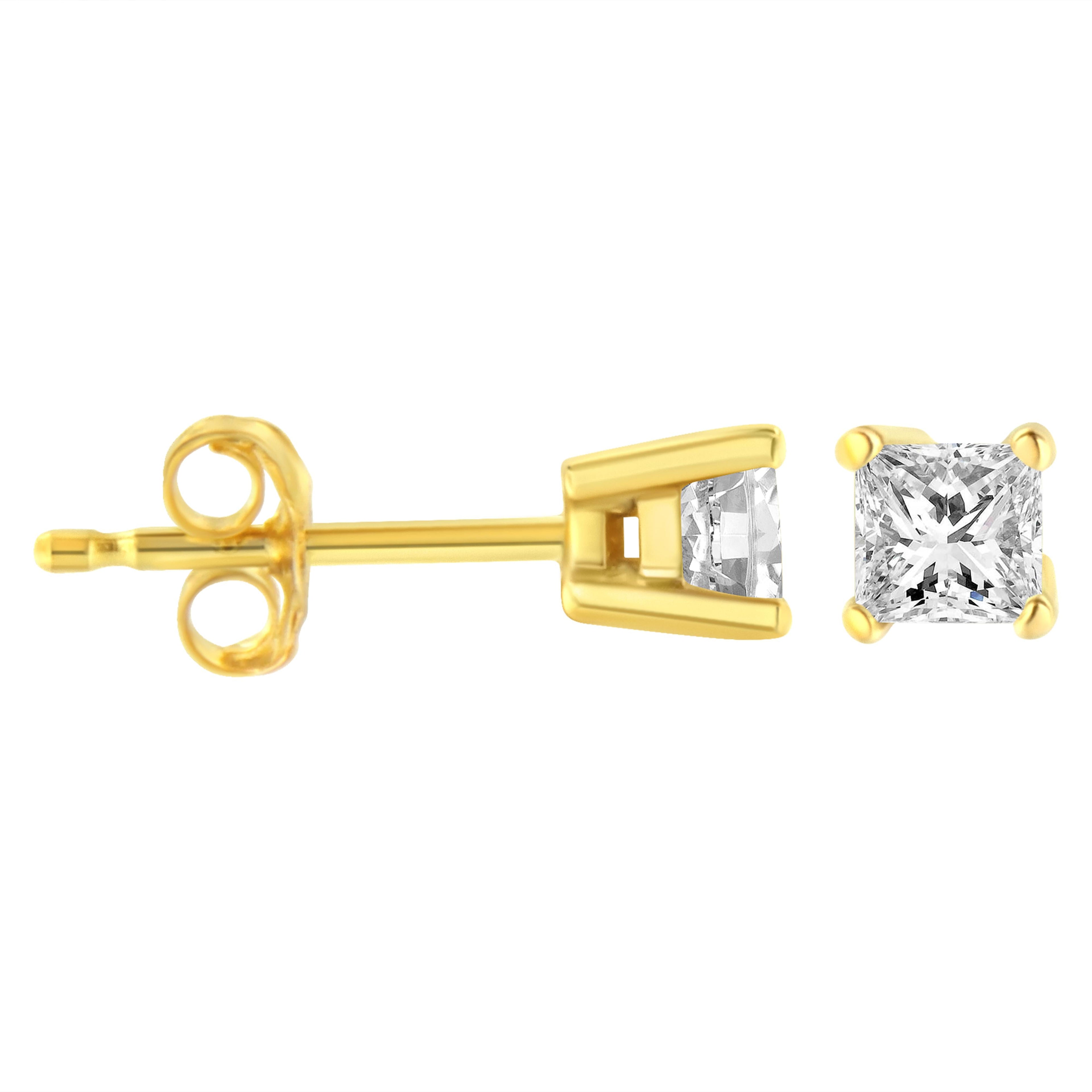 AGS Certified 14K White Gold 1.0 Cttw 4-Prong Set Princess-Cut Solitaire Diamond Push Back Stud Earrings (I-J Color, SI2-I1 Clarity)