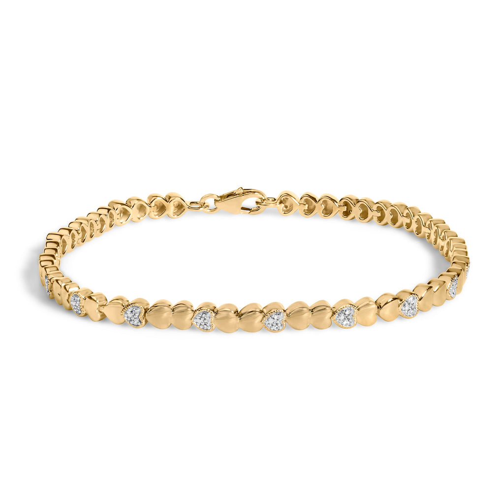 Gold Vermeil .925 Sterling Silver 1/7 Cttw Diamond Puff Heart Bangle Bracelet