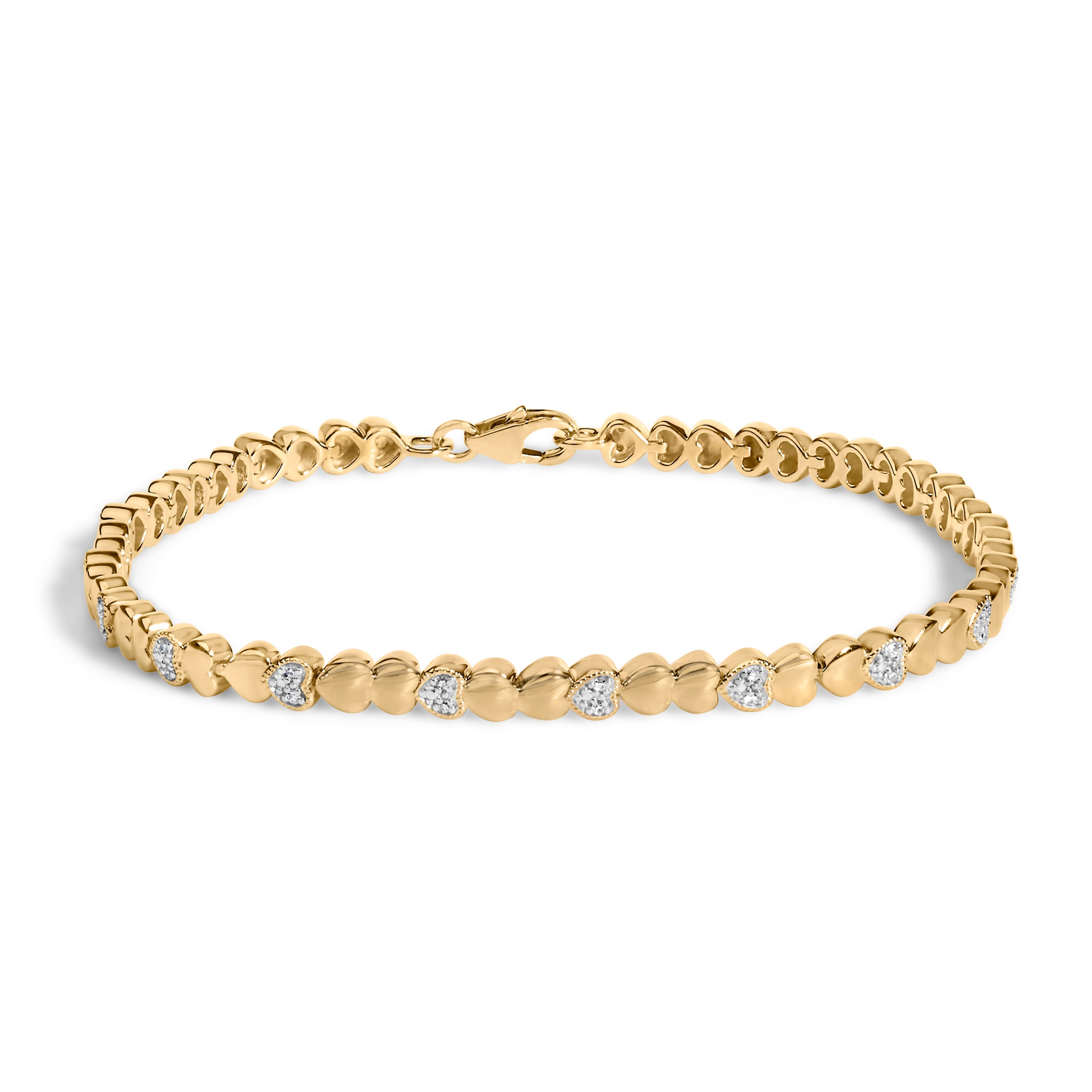 Gold Vermeil .925 Sterling Silver 1/7 Cttw Diamond Puff Heart Bangle Bracelet