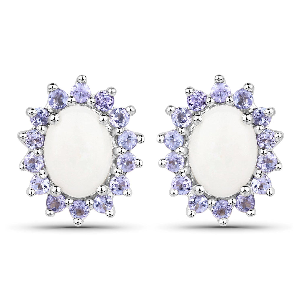 2.44 Carat Genuine Opal and Tanzanite .925 Sterling Silver Earrings