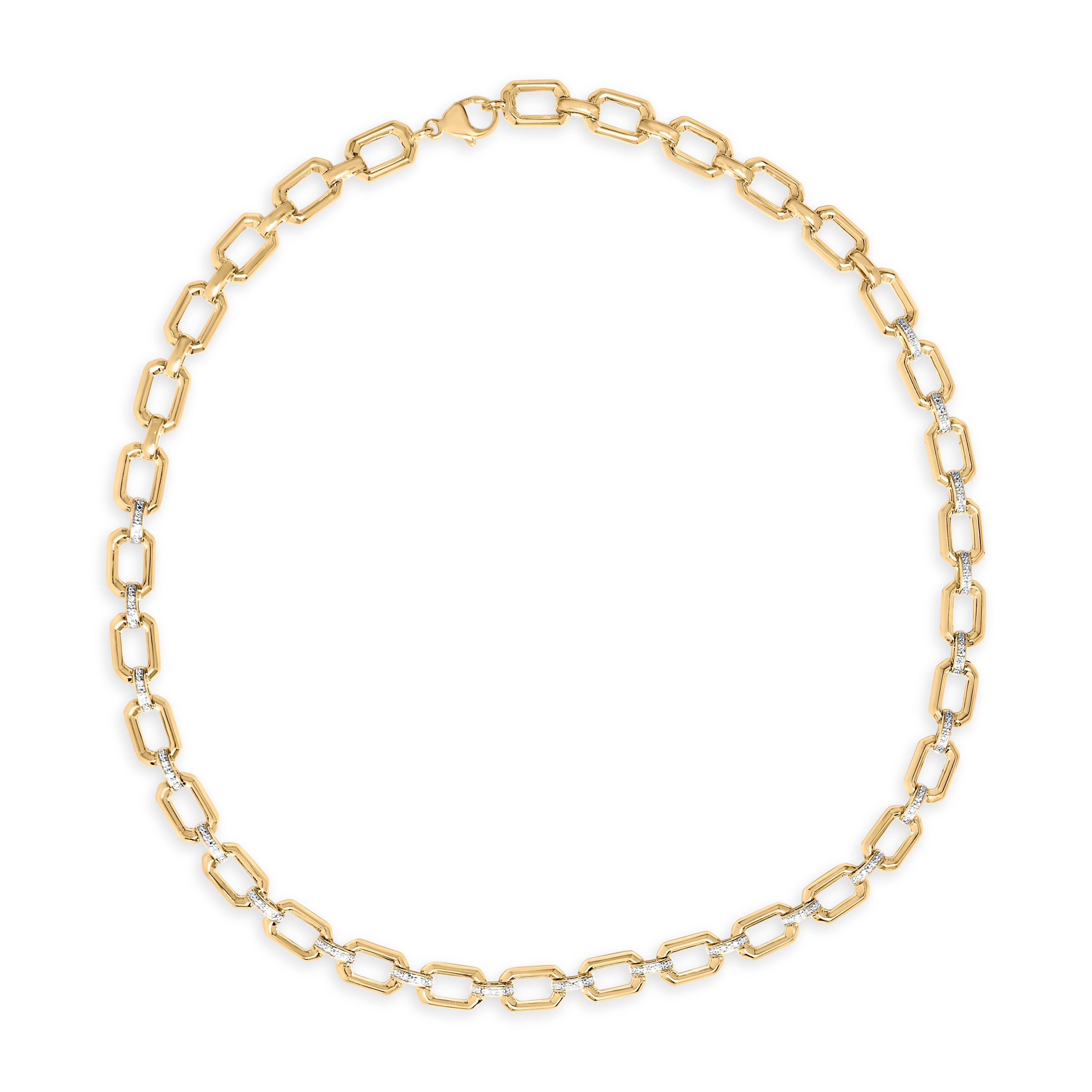 Gold Vermeil .925 Sterling Silver 1/4 Cttw Diamond Bold Octagonal Link Necklace