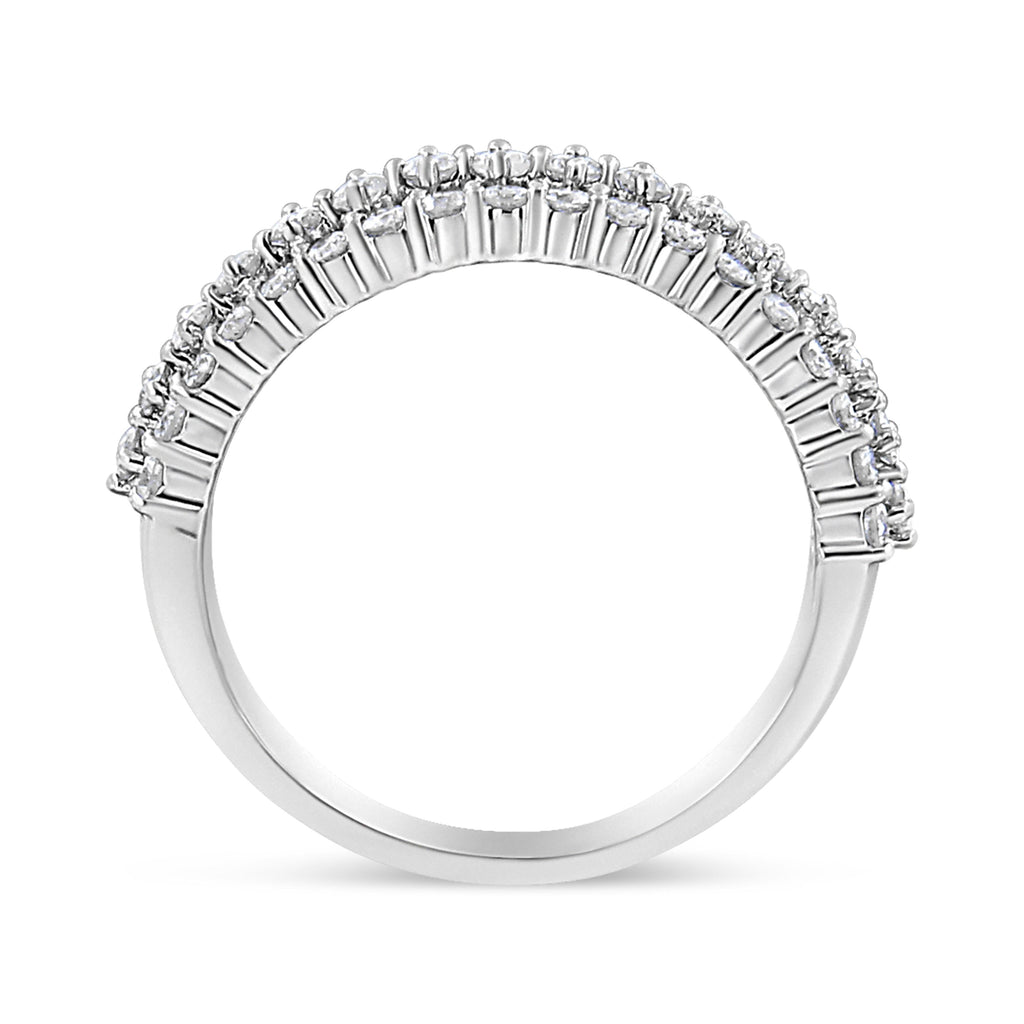 14K White Gold 1.0 Cttw Prong Set Round Diamond Split Shank Three Row Band Ring (H-I Color, I2-I3 Clarity) - Size 6